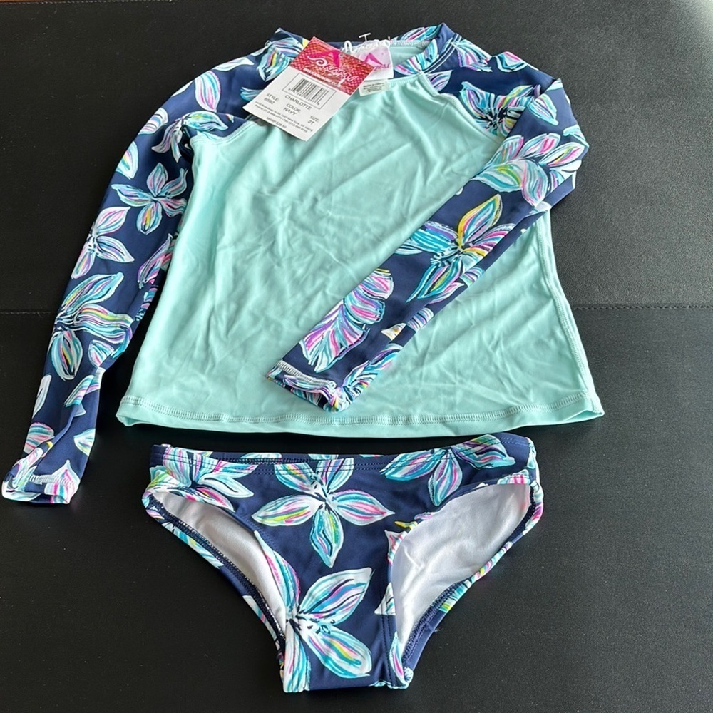 Kanu Surf UPF 50+ Charlotte 2 piece bikini,floral bottom,long sleeve rashguard
